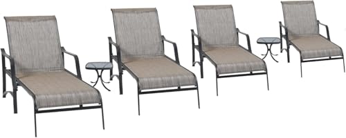 Image of LOKATSE HOME Outdoor Patio Chaise Set 4 Lounge Chairs with 2 Bistro Table for Deck Lawn Poolside