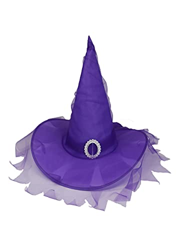 Hooin Chapeau de sorcière Halloween Deluxe pour femmes avec maille. Chapeau de sorcière classique pour femme (Violet) Cover