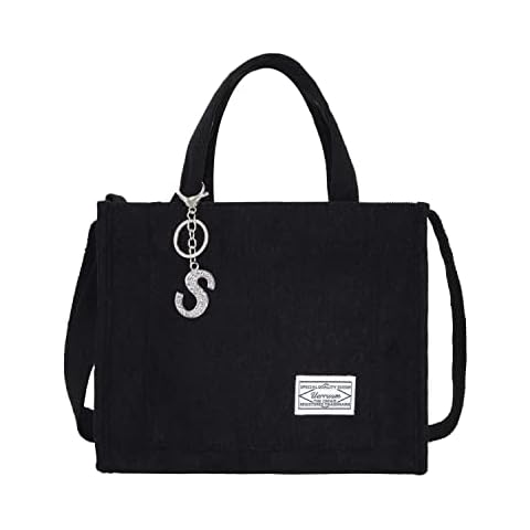 UERRUAM Birthday Gift for Women Corduroy Tote Bag with Unique Bag Charm Crossbody Bag for Women Personalized Gift Letter S Cover