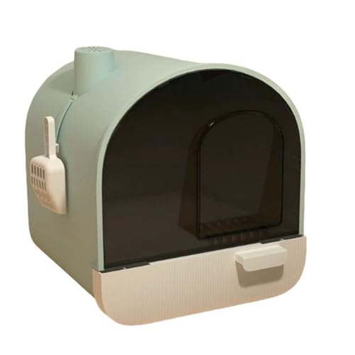 Apaeofl猫 トイレ 蓋付き 大型完全に密閉された猫用トイレ、特大、防臭猫用トイレ、引き出し式洗面器、砂防止、防滴、消臭 (フォレストグリーン+ペダル)