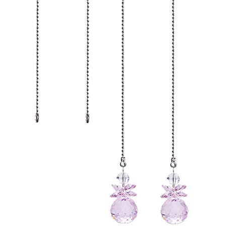 Image of Crystal Ceiling Fan Pull Chains Hanging Pendants Prism Pack of 2 Pink