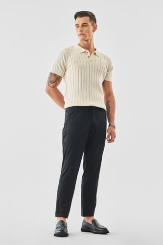 Image of SNITCH Men Trousers | Slim Fit Mid Rise Solid Design | Rayon Blend with Medium Stretch & Smooth Texture | Button & Zip Closure for Casual & Office Wear