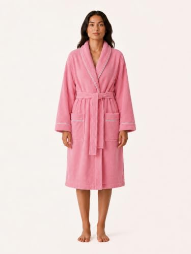 Image of RANGOLI Sunshine 100% Cotton Bathrobes For Women, 500 GSM Free Size Bath Robe With Rope,Ultra-soft, Lightweight & Highly Absorbent Luxurious Bath Gown /Bath Robe