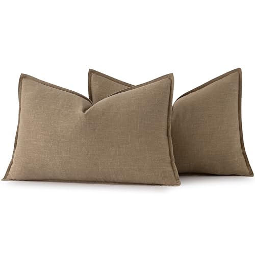 Image of MIULEE Decorative Linen Lumbar Pillow Covers 12x20 Inch Khaki Boho Farmhouse Neutral Winter Couch Throw Pillows for Bed Pack of 2 Accent Modern Pillowcase Sofa Livingroom Home Decor