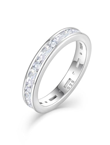 Eternity Ring 925 Sterling Silver Baguette Cut Cubic Zirconia Stackable Rings Wedding Bands Engagement Ring for Women,Size 5-10