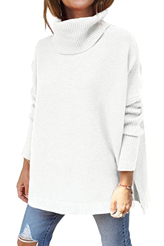 Image of LILLUSORY Women's Turtleneck Oversized Sweaters Long Batwing Sleeve Spilt Hem Tunic Pullover Knit Tops