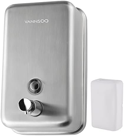 VANNSOO Commercial Wall Mount Stainless Steel Soap Dispenser, Corrosion Proof Lining Liquid Hand Sanitizer Dispenser Bathroom 1100ml / 37oz. (Vertical)