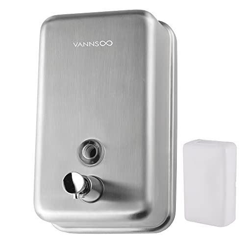 Vannsoo Commercial Wall Mount Stainless Steel Soap Dispenser, Corrosion Proof Lining Liquid Hand Sanitizer Dispenser Bathroom 1100Ml / 37Oz. (Vertical) #TOP4