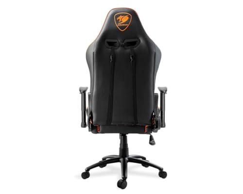Image of COUGAR Outrider Black Comfortable and Durable Gaming Chair, Steel Frame, Metal Base, Reclining Backrest, Breathable Premium PVC Leather, Adjustable Neck & Lumbar Pillow - (Black & Orange)