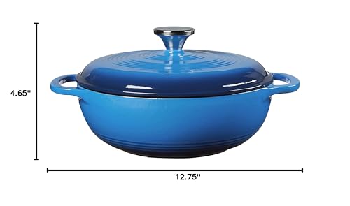 Image of Lodge 3 Quart Enameled Cast Iron Dutch Oven with Lid - Dual Handles - Oven Safe up to 500 F or on Stovetop - Use to Marinate, Cook, Bake, Refrigerate and Serve - Caribbean Blue