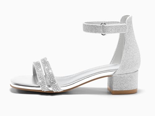 Image of Coutgo Girls Dress Shoes Sandals Chunky Low Heels Rhinestone Strap Flower Girl Wedding Party Shoes