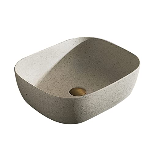 NIXCON Lavabo de baño de porcelana de cerámica, fregadero de baño, fregadero de recipiente rectangular sobre encimera de porcelana cerámica lavabo de tocador Art Ba