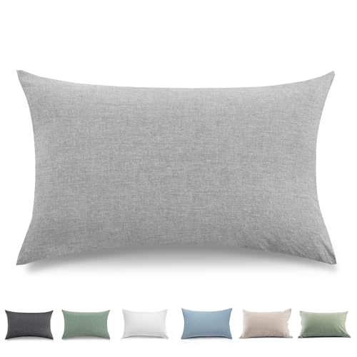 TOCOMOA Cushion Covers 50 x 70 cm, Set of 2 - 100% Cotton, Oeko-Tex Certified, Linen Look, Breathable, Light Grey Pillowcase With Zip