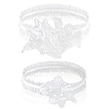 Abeillo 2Pcs White Lace Pearl Wedding Garters for Bride, Flower Leg Accessories for Bridesmaid, Medium