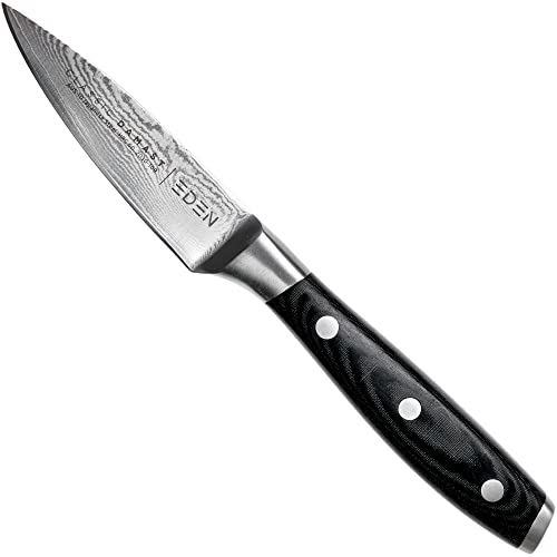 Eden Classic Damast Spelucchino a lama dritta 9 cm Coltello da Cucina EQ2030-109 Coltello da Cucina Multiuso Affilatissimo, Acciaio Damasco