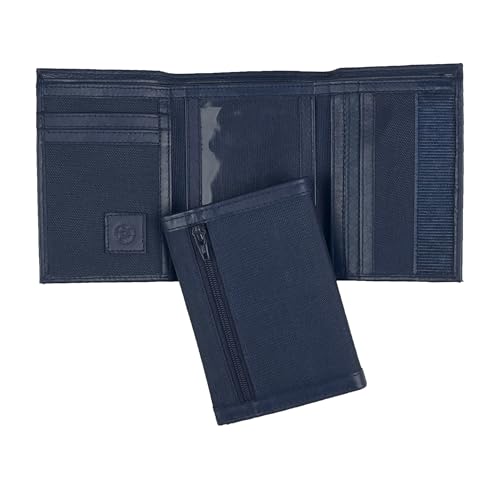 Image of Sprocket Men's Nylon Trifold Wallet with Leather Trim and ID Window (Navy)