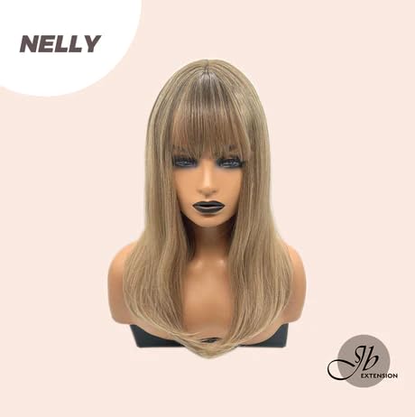 Miniatura 5 de NELLY - Peluca de cabello lacio con flequillo completo, sin pegamento, para mujer, pelucas sintéticas naturales para uso diario (pelucas de cabello