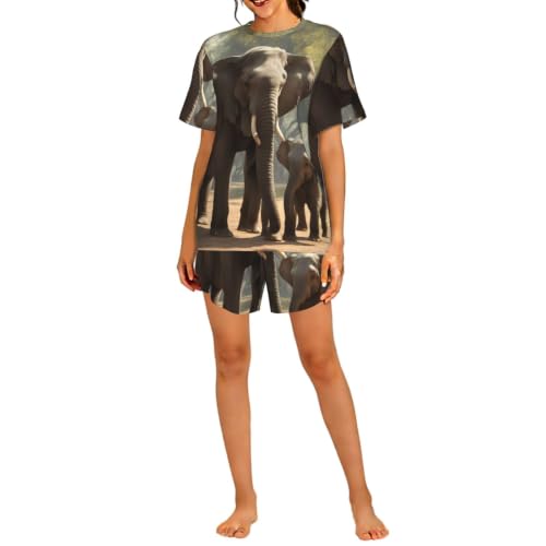 Pyjama court femme anti-transpiration : ensemble de nuit imprimé éléphant