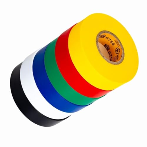 Image of GTSE Mixed Colors Electrical Tape, 6 Pack - Waterproof, Industrial Grade Vinyl, 3 /4 in x 66ft- Strong Self-Adhesive PVC Electric Tape for Wire Insulation, 7 Mil, 600V - UL /CSA Listed