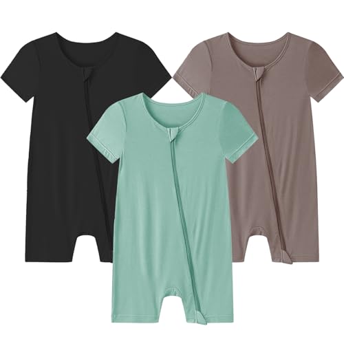 Image of Ekkimy Baby Romper 3 Pack Bamboo Rayon Footless Short Sleeve Zipper Romper