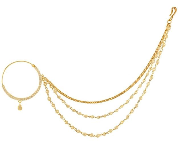 Ethnic Bridal Nose Ring/Nath Adorned with Elegant Pearl Chain for Women and Girls-image-32