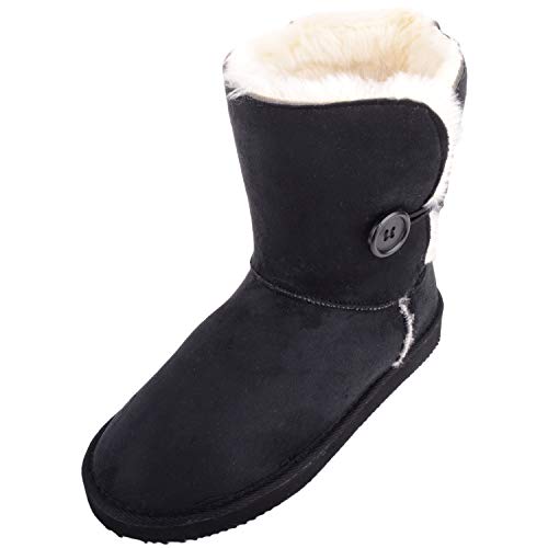 Damen Schlupfstiefel mit Ein-Knopf-Design aus Microveloursleder und Fleece gefüttert, Schwarz - Schwarz - Größe: 38 EU Cover