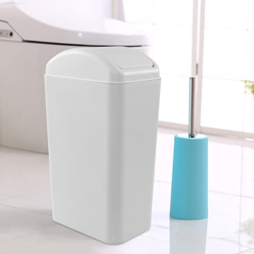 Image of Farmoon 14L /3.5 Gallon Slim Trash Can, Modern Swing Lid Waste Paper Basket | Plastic Dustbin Waste Bin, Light Grey