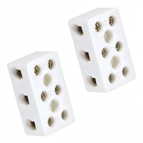 Boxonly 3 WayCeramics - Bloques de terminales para cable eléctrico, conectores de cerámica de porcelana de alta temperatura, 3 posiciones, 8 agujeros, 48 x 28 x 19 mm, 2 unidades