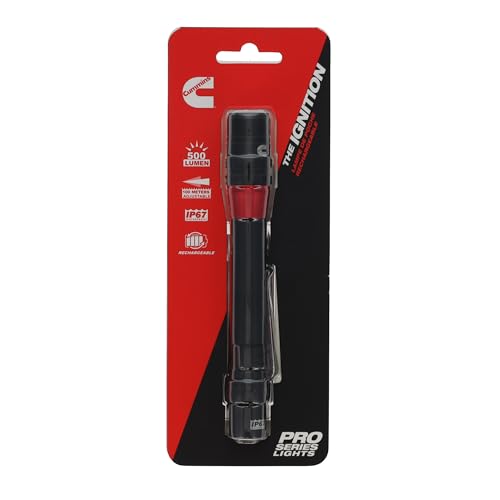 Cummins CMN35362 Pro Series Ignition Rechargeable Flashlight 500 Lumen LED Multiple Light Modes Pocket Pen Clip Flashlight