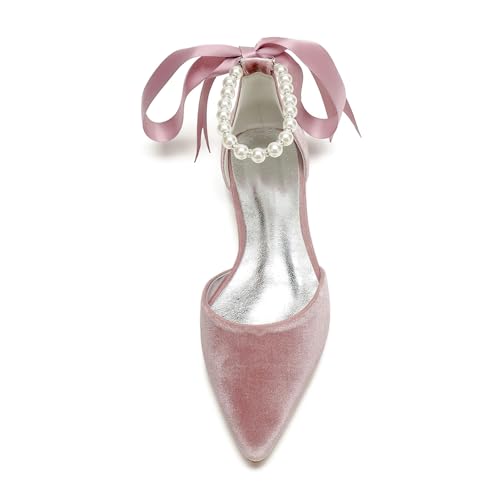 Women Pointed Toe Pearl Wedding Flats Bridal Shoes Prom Evening Bridal Party Dress Flats1.5Cm2