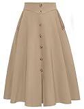 Belle Poque Plus Size A Line Skirts for Women High Waisted Midi Skirt Vintage Skirt for Office Khaki 2XL