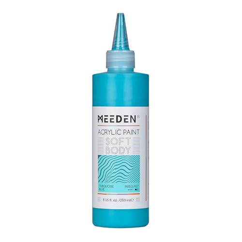 MEEDEN Peinture Acrylique Bleu Turquoise: 250ml/8.45oz Peinture Acrylique Pouring en Vrac dans un Flacon Compressible - Peintures Liquide pour Adultes Artistes...