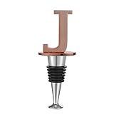 Wine and Beverage Bottle Stopper With Rose Gold Finish,J-Initial (Letter J)