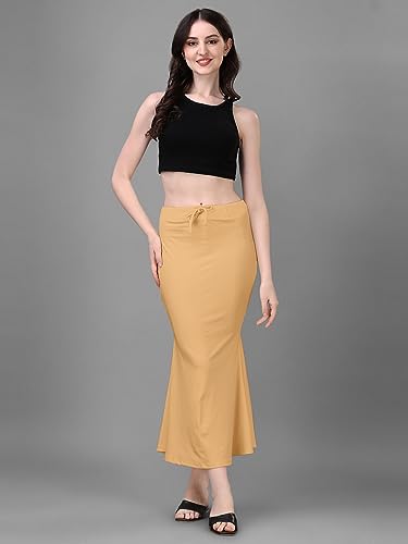 Image of Women's Saree Shapewear Petticoat, Cotton Blend Stretchable Mermaid Skirt, High Waist Tummy Control, Smooth Curve Fit with Adjustable Drawstring