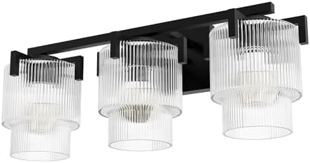 Hunter - Ontario 3-Light Matte Black, Medium Size Vanity Light, Dimmable, Transitional Style, for Bedrooms, Kitchens, Dining, Living Rooms - 13155