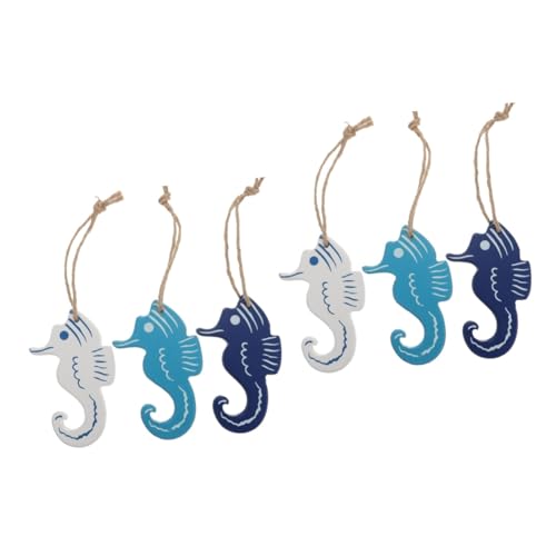 ULTECHNOVO 2 Series Colgante De Caballos De Mar Náutico Arte De La Pared Del Océano Decoración De Caballos De Mar Decoración Costera Para El Hogar De Madera Blue 3 Piezas*2
