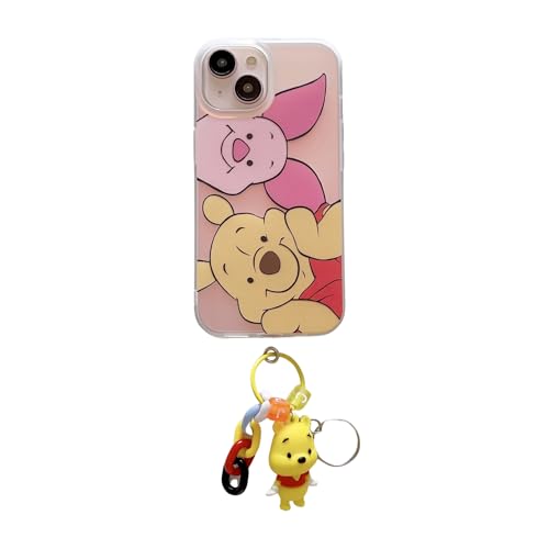 Slim Fit Laser Soft TPU Case with Keychain Charm for Apple iPhone 13 iPhone13 6.1 Yellow Teddy Bear Piglet Pink Pig Animation Cartoon Anime Smooth Lightweight Classic Cute Lovely Adorable Kids Girls