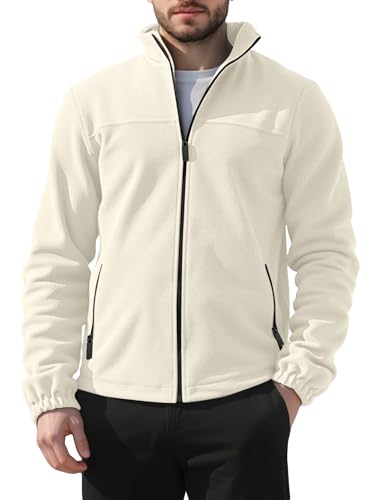 QOSOQ Mens Polar Fleece Jacket Full Zip Lightweight Casual Outdoor Jackets Stand Collar Warm Coats with Pockets