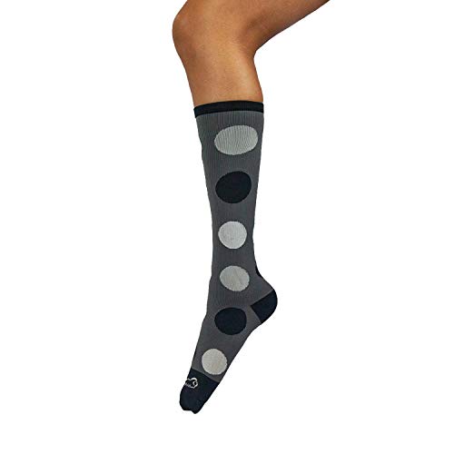 ZAYAAN HEALTH Polkadot Compression Socks (12-15 mm Hg) | Anti-fatigue, Comfortable, Odor & Moisture Resistance - Black White