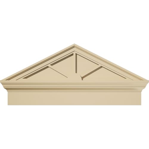 32"W x 14-3/4"H x 2-1/2"P (Pitch 6/12) Peaked Cap 3 Spoke Signature Urethane Combination Pediment, Primed Tan