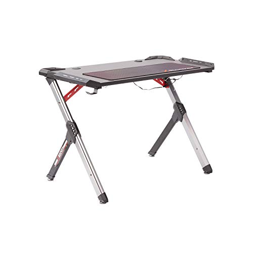 X Rocker Lynx Aluminium Carbon Gaming Tisch RGB LED-Beleuchtung & Kabelmanagement 113 x 61 x 76 cm