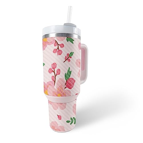 Image of MightySkins Carbon Fiber Skin Compatible with Stanley The Quencher H2.0 FlowState 40 Oz Tumbler - Lilies in Bloom | Protective, Durable Textured Carbon Fiber Finish | Easy to Apply