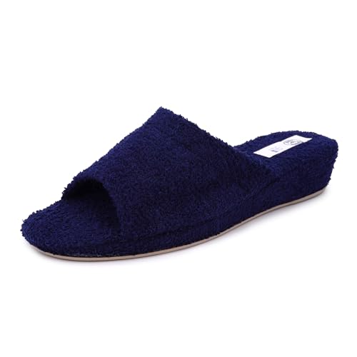 JOMIX Pantuflas Mujer de Toalla con Cuña Zapatillas Casa Abiertas Plantilla Suave y Acolchada Lavables en Lavadora Perfectas para Primavera Verano SPA Hotel e Invitados ITD1576 Marino 39