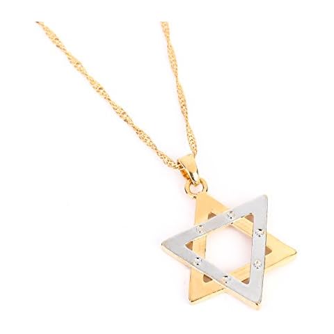 18K Gold Plated Jewish Jewellery Magen Star of David Pendant Necklace Women Men Chain (Gold with silver) Cover