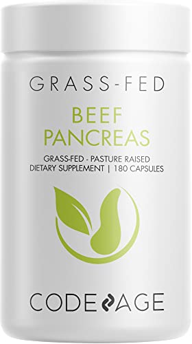 Codeage Grass Fed Beef Pancreas Supplement Glandulars - Freeze Dried, Non-Defatted Desiccated Beef Pancreas Pills â€“ Pancreatic Enzymes Diet Meat - Pasture Raised Argentina Beef Vitamins - 180 Capsules