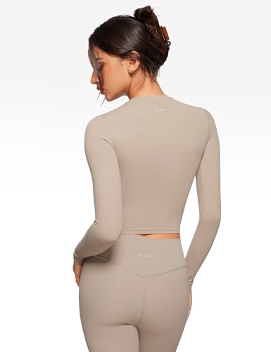 Womens Long Sleeve High Round Neck Crop Yoga Shirts Workout Slim Fit Casual Yoga Gym Tops2