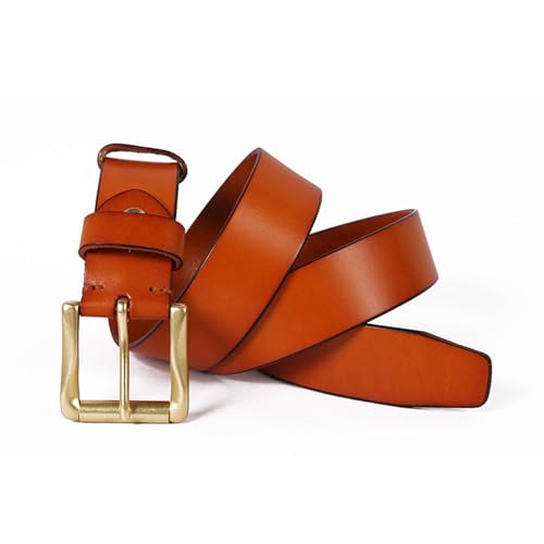 Unisex Genuine Leather Cowhide Belt - Handmade With Solid Brass Single Prong Roller Buckle3
