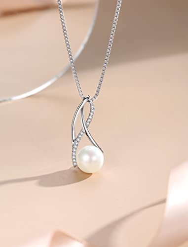 Dickbe Pearl Pendant Necklace For Women White Pearl Necklace Sterling Silver Box Chain Single Pearl Necklace Jewelry Gifts For Mother's Day Anniversary Birthday Wedding Celebration Occasion #TOP1