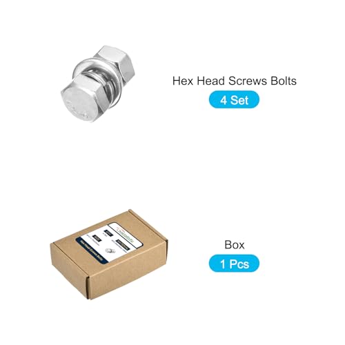 Image of METALLIXITY Hex Head Screws Bolts, Nuts, Flat & Lock Washers Kits (M12-1.75x25mm) 4 Set, Stainless Steel Fully Threaded Machine Screws Bolt Set - for Home Appliance Equipment