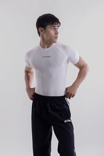 Image of COITONIC Men's Half Sleeve Compression T-Shirt - Athletic Base Layer for Gym, Sports & Fitness Training